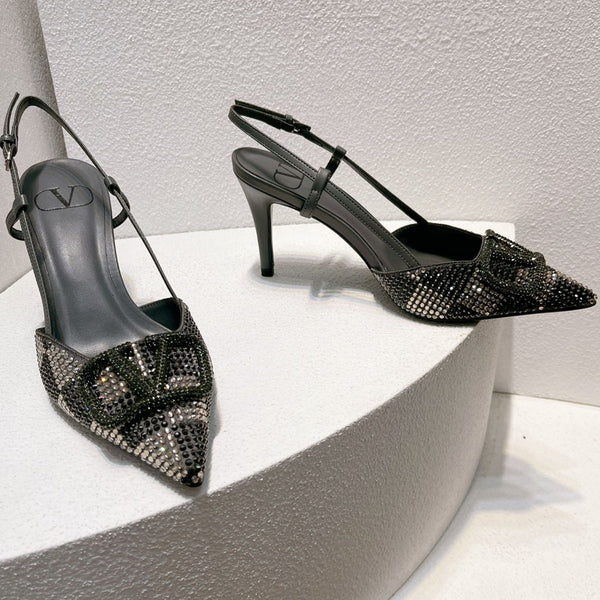 VT High Heeled Slingbacks Charcoal black Sheepskin 292824