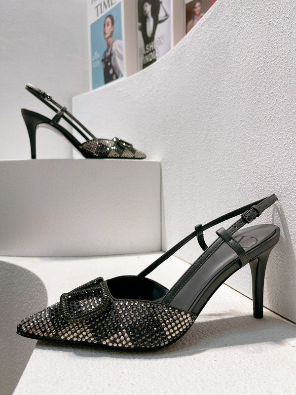 VT High Heeled Slingbacks Charcoal black Sheepskin 292824