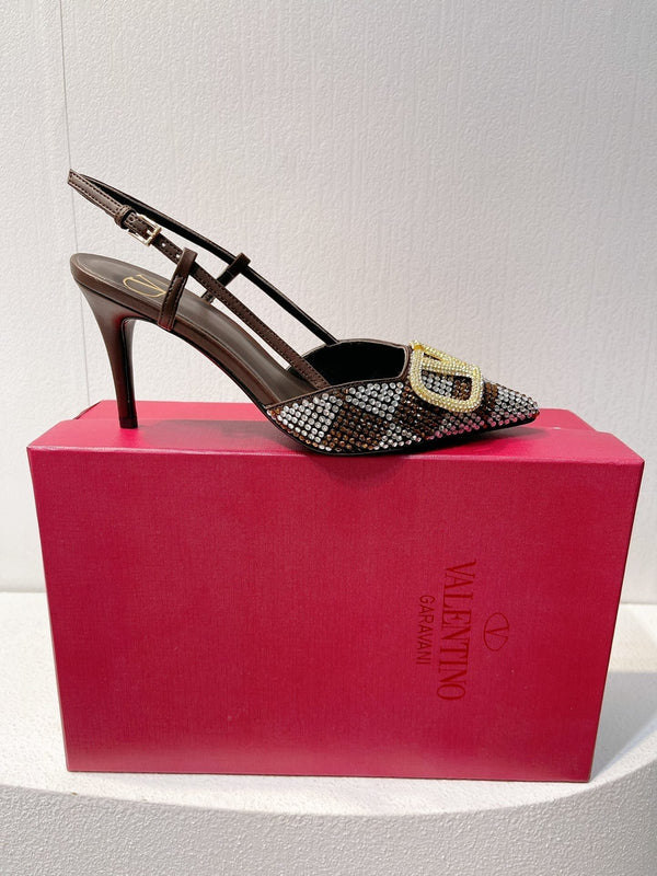 VT High Heeled Slingbacks Brown Chocolate Sheepskin 292826