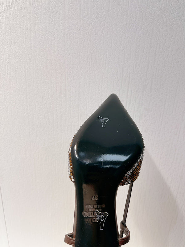 VT High Heeled Slingbacks Brown Chocolate Sheepskin 292826