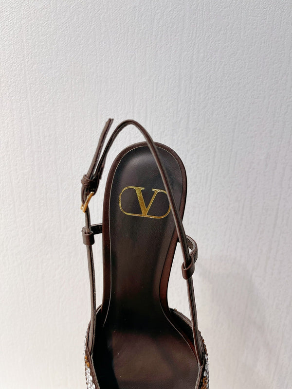 VT High Heeled Slingbacks Brown Chocolate Sheepskin 292826