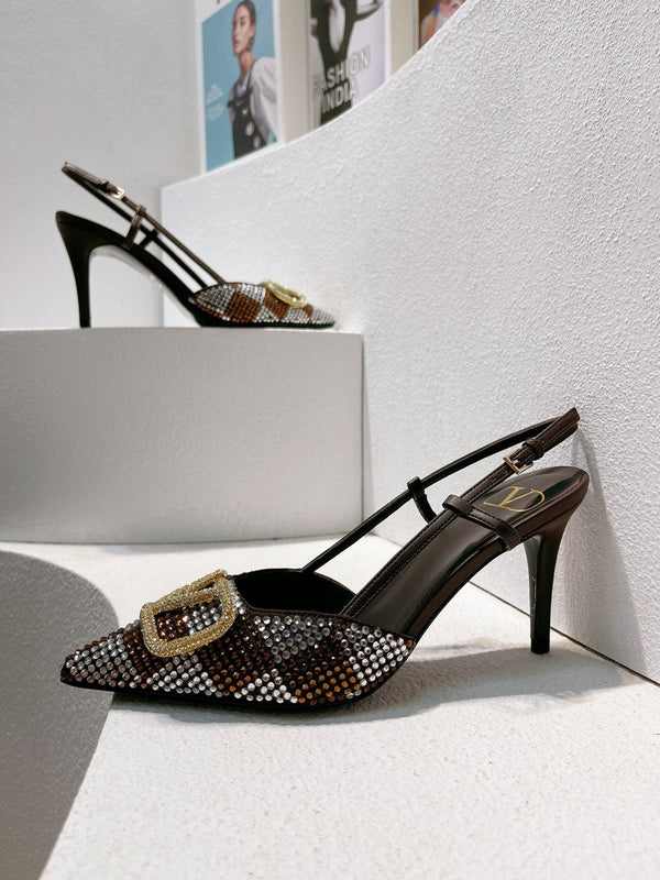 VT High Heeled Slingbacks Brown Chocolate Sheepskin 292826