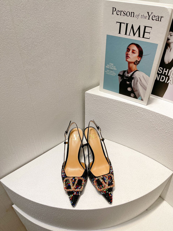 VT High Heeled Slingbacks Black Sheepskin 292828