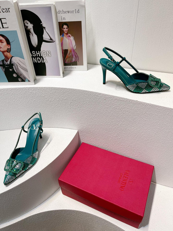 VT High Heeled Slingbacks Emerald Green Sheepskin 292829