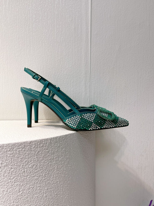 VT High Heeled Slingbacks Emerald Green Sheepskin 292829
