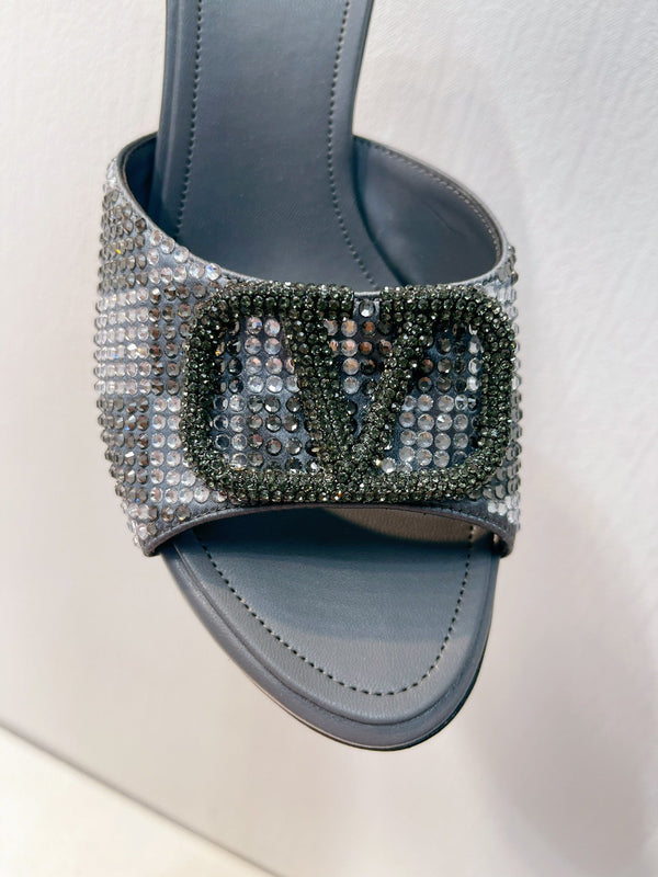 VT High Heeled Sandals Black Silver Sheepskin 292835