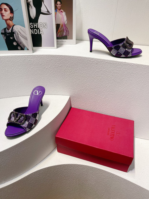 VT High Heeled Sandals Purple Sheepskin 292841