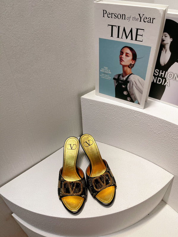 VT High Heeled Sandals Gold mix Black Sheepskin 292846