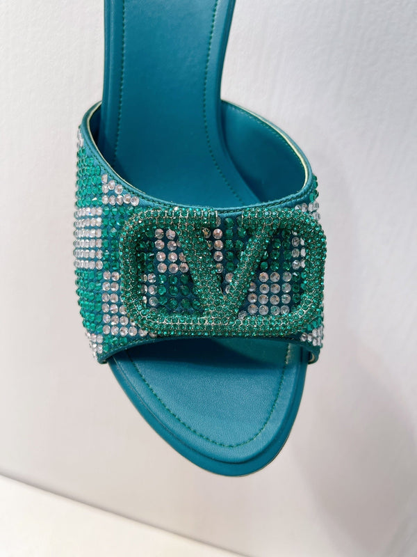 VT High Heeled Sandals Emerald Green Sheepskin 292850