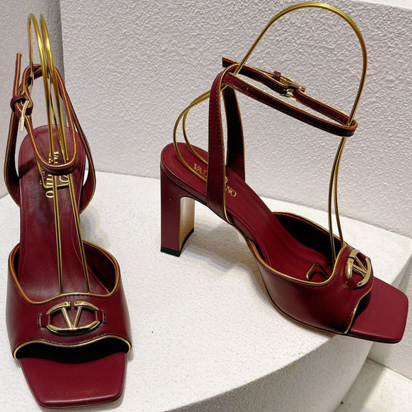 VT Sandals Heels 70mm Ruby Red Cowhide 292779