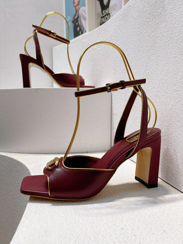 VT Sandals Heels 70mm Ruby Red Cowhide 292779