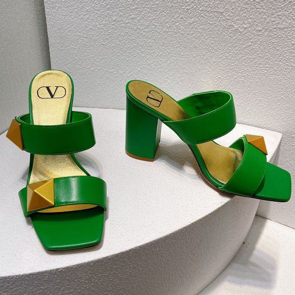 VT One Stud Leather Sandals Green Cowhide 292890
