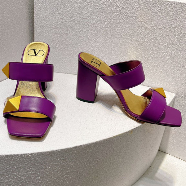 VT One Stud Leather Sandals Purple Cowhide 292891