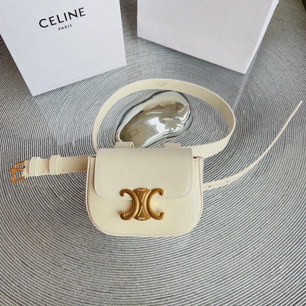 CL BELT BAG TRIOMPHE 25 MM BELT TRIOMPHE WHITE CALFSKIN GOLD HARDWARE