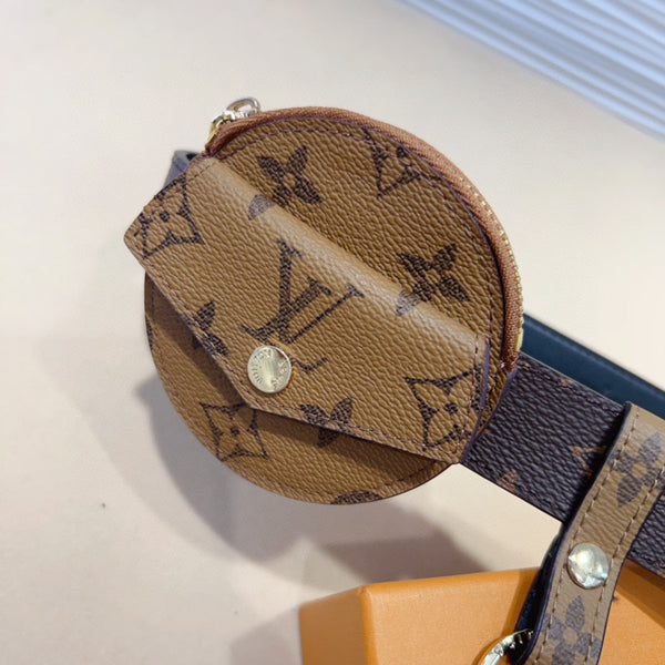 CINTURA MULTITASCHE LV DA 30 MM IN PELLE DI VITELLO MONOGRAMMA MARRONE CAMMELLO CON FERRAMENTA IN ARGENTO