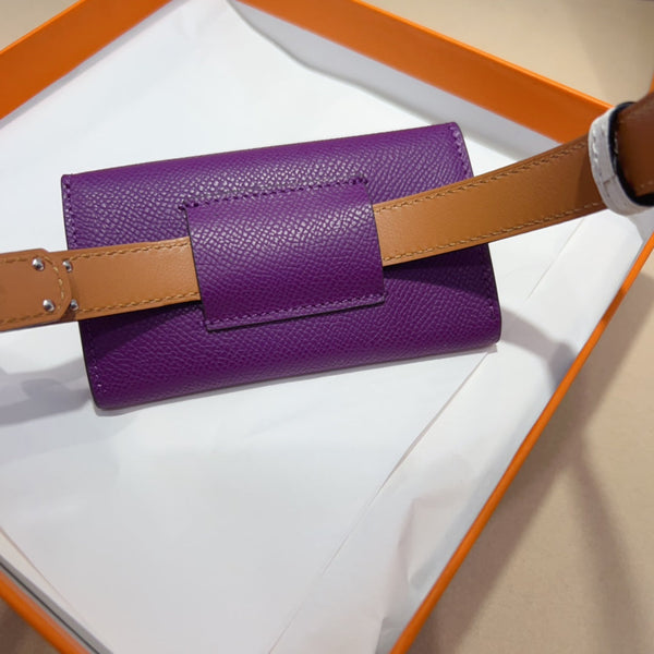 HM KELLY VIOLET PURPLE POCKET 18MM BELT WHITE LEATHER SILVER HARDWARE