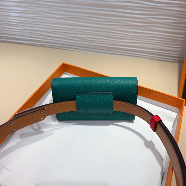 HM KELLY TEAL GREEN POCKET 18MM BELT CHERRY RED LEATHER SILVER HARDWARE