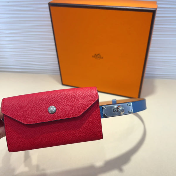 HM KELLY CHERRY RED POCKET 18MM BELT NAVY BLUE LEATHER GOLD HARDWARE