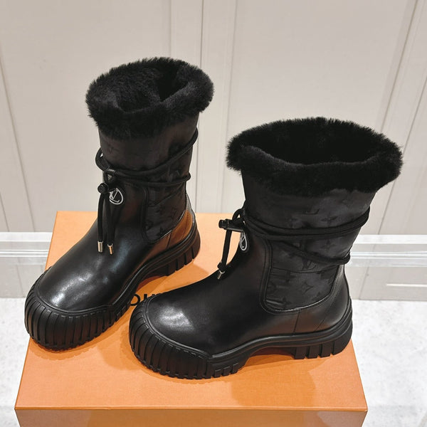 STIVALETTO RUBY FLAT IN VITELLO NERO E NYLON CON MONOGRAMMA