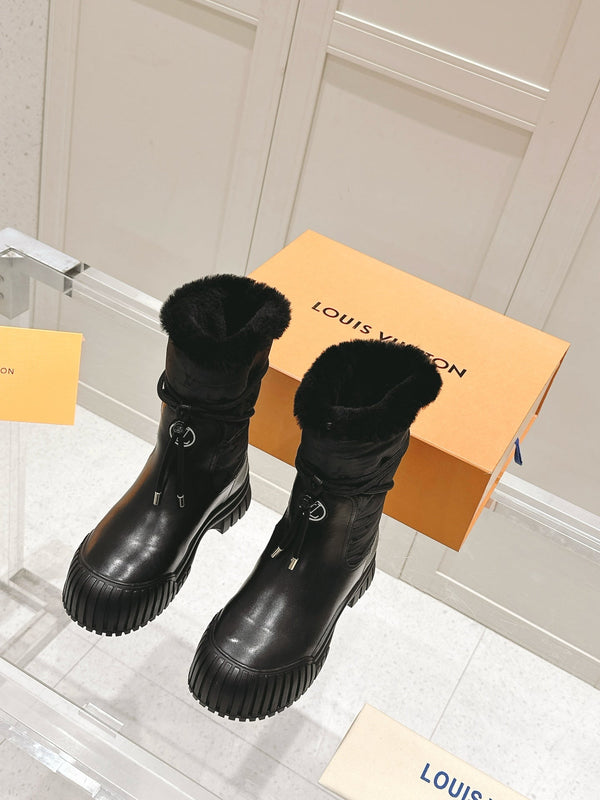 STIVALETTO RUBY FLAT IN VITELLO NERO E NYLON CON MONOGRAMMA