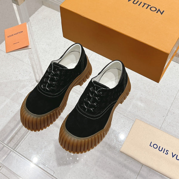 LV Ruby Flat Derby Sneaker Black Embossed Suede 480788