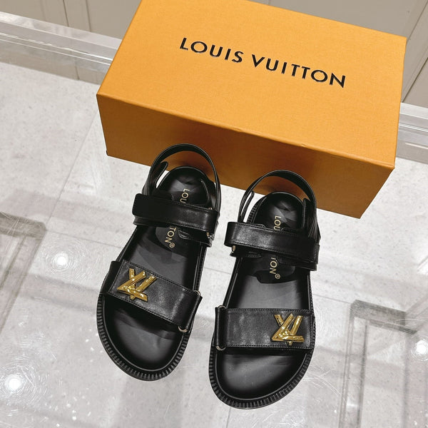 LV Sunset Flat Comfort Sandal Black Calfskin 480783