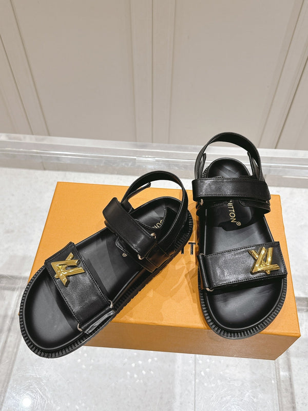 LV Sunset Flat Comfort Sandal Black Calfskin 480783