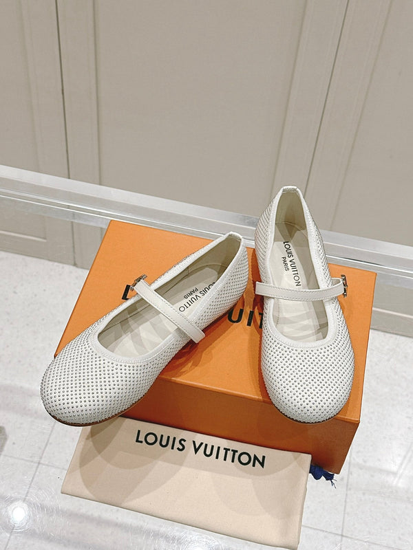 LV SS25 Romy Flat Ballerina Rivets White Sheepskin