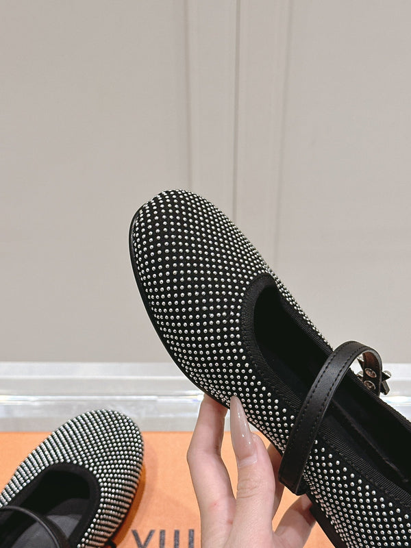LV SS25 Romy Flat Ballerina Rivets Black Sheepskin