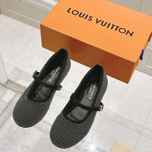 LV SS25 Romy Flat Ballerina Rivets Black Sheepskin