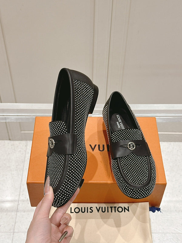 LV 25ss Soho Flat Loafer Rivets Black Lambskin