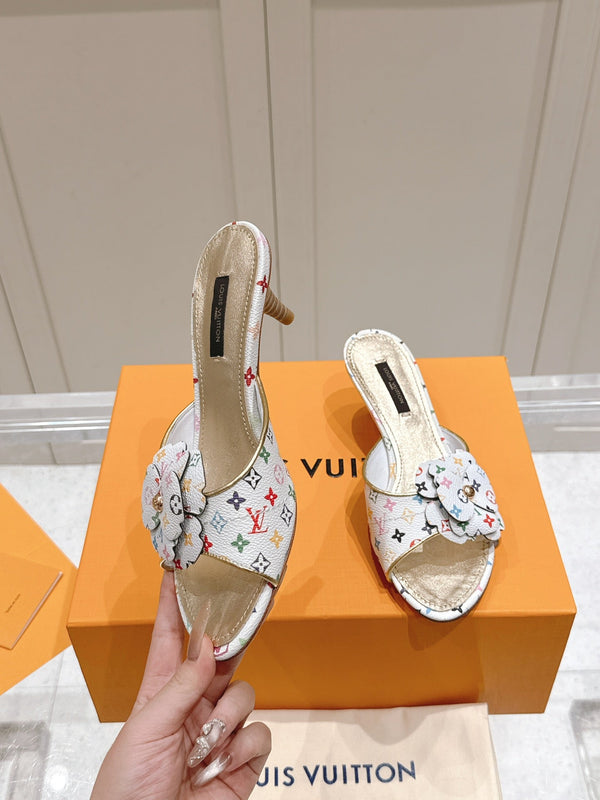 LV Floral Embroidered High Heels White with Monogram Multicolor Leather 480508
