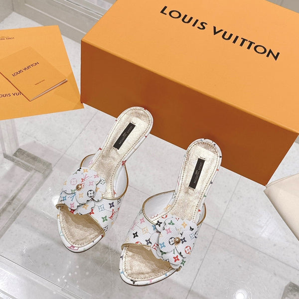 LV Floral Embroidered High Heels White with Monogram Multicolor Leather 480508