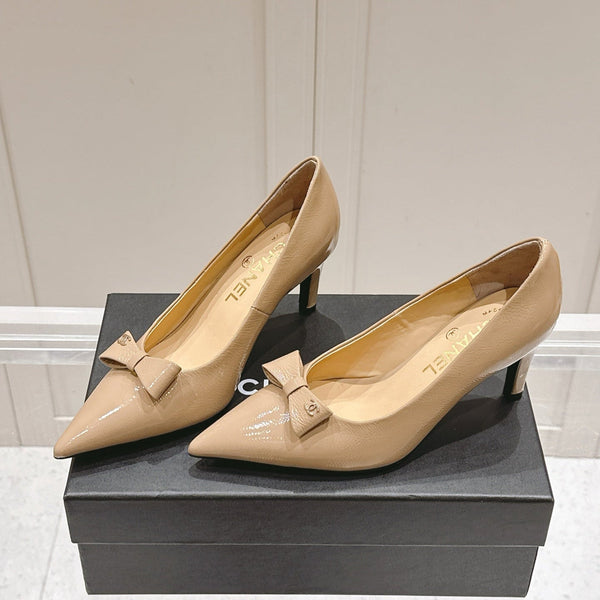 Chanel 25A Heel Pump Nude Patent Calfskin 393070