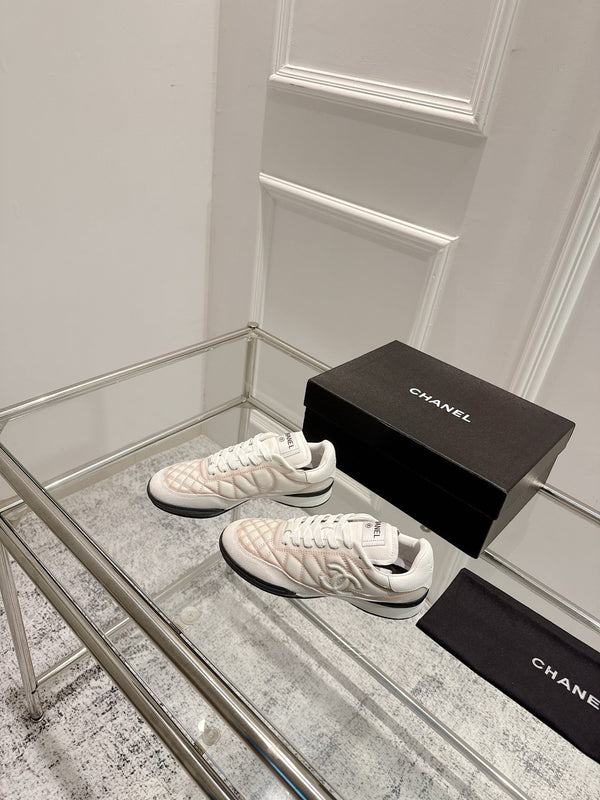 Chanel 25A Sports Shoes White Black Mix Pastel Peach 393115