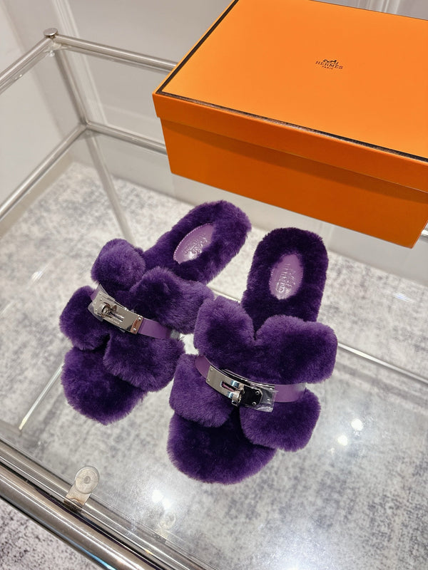 HM Oran slippers sliver buckle purple wool