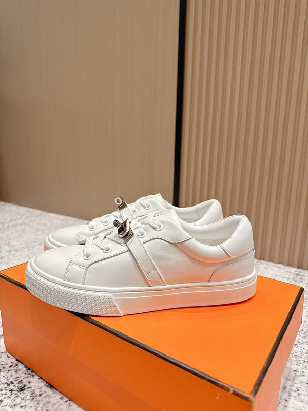HM Casual Sneakers Sliver Buckle White Leather