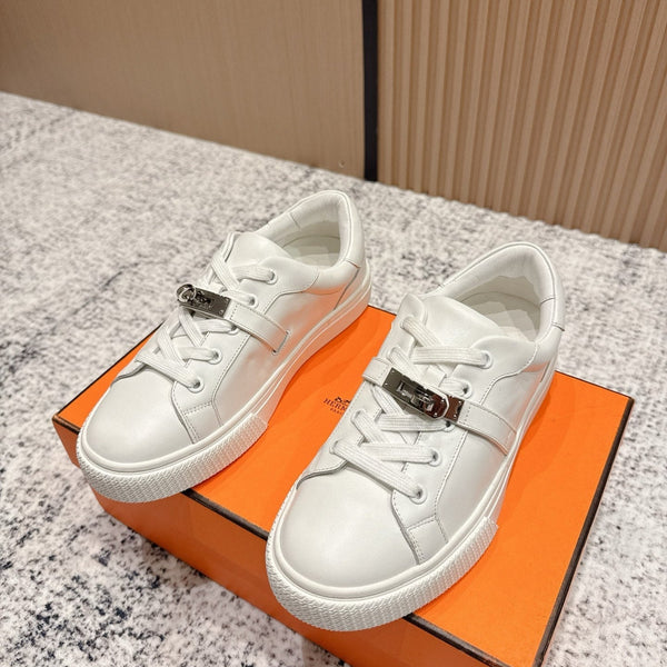 HM Casual Sneakers Sliver Buckle White Leather