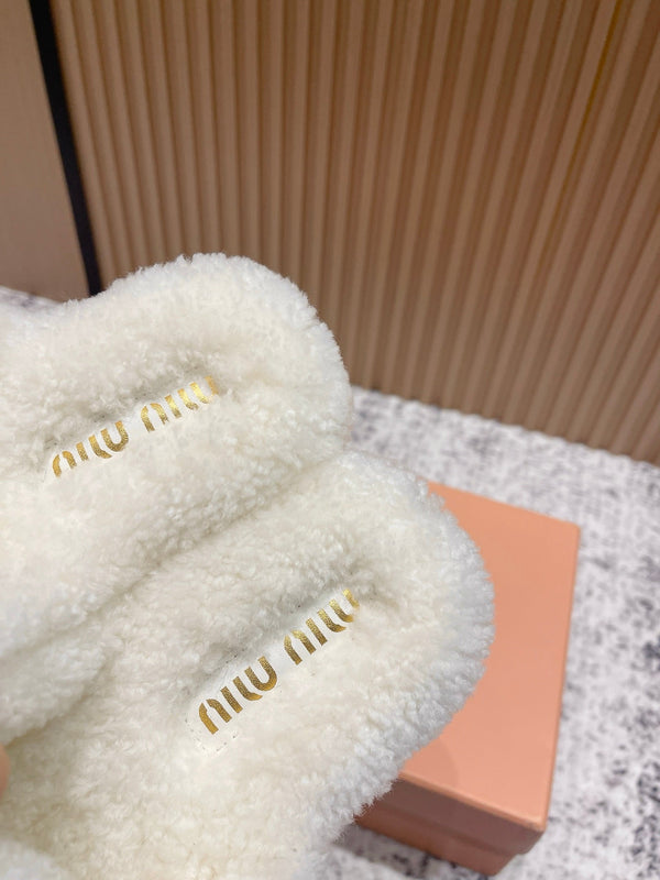 Miu Shearling-Lined Mules Brown Cowhide 481433