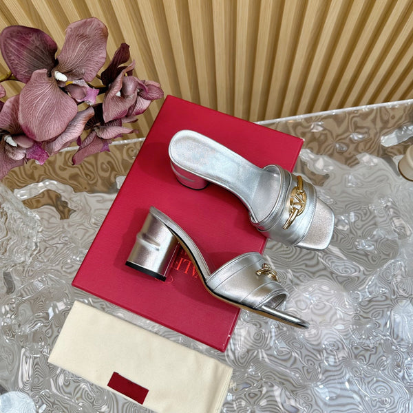 Sandalo con tacco alto 70 The Bold Edition Vlogo, punta quadrata, argento