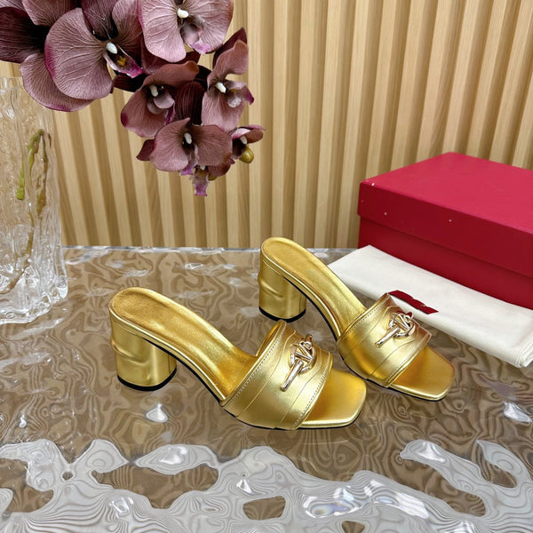 Sandalo con tacco alto 70 The Bold Edition Vlogo con punta quadrata color oro