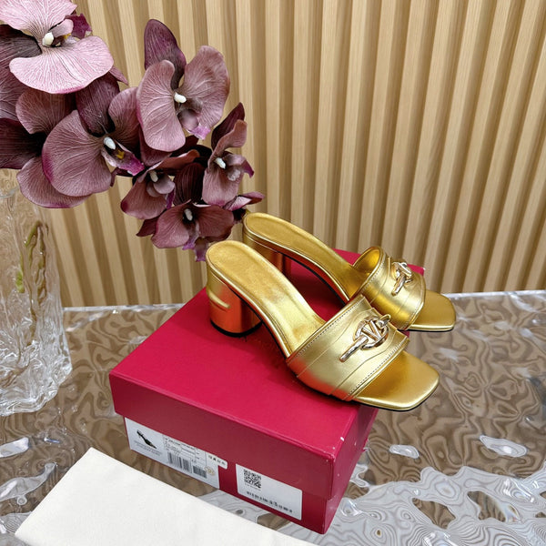 Sandalo con tacco alto 70 The Bold Edition Vlogo con punta quadrata color oro