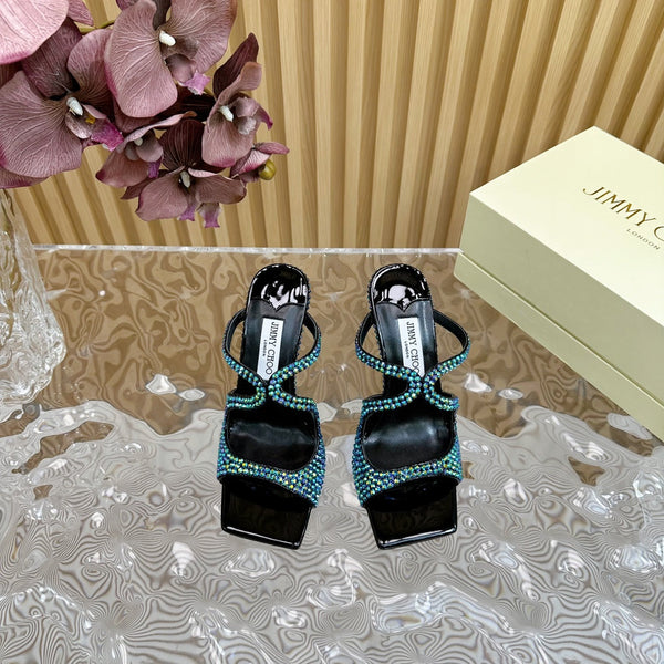 Jimmy Anise 105mm in pelle di agnello con borchie di perle verde scuro 581534