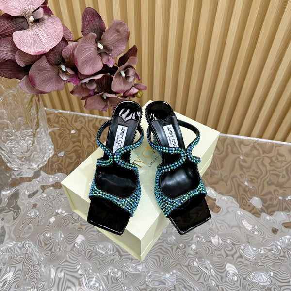 Jimmy Anise 105mm in pelle di agnello con borchie di perle verde scuro 581534