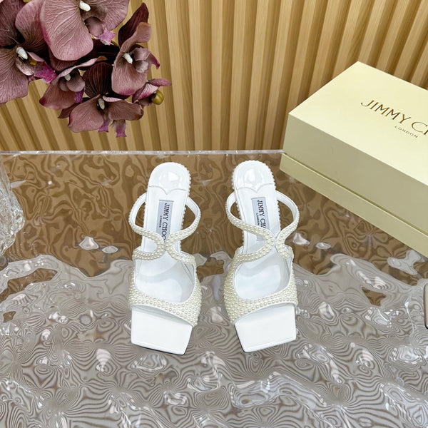 Jimmy Anise 105mm in pelle di agnello con borchie bianche perla 581538