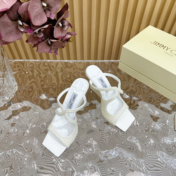 Jimmy Anise 105mm in pelle di agnello con borchie bianche perla 581538