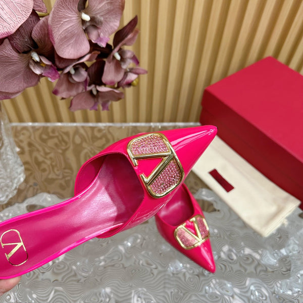 Décolleté con cinturino posteriore Vlogo Signature con cristalli 70 in pelle di vitello rosa