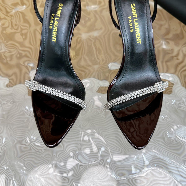 RENDEZ-VOUS SANDALS 70 IN SATIN CREPE BLACK MAROON LEATHER