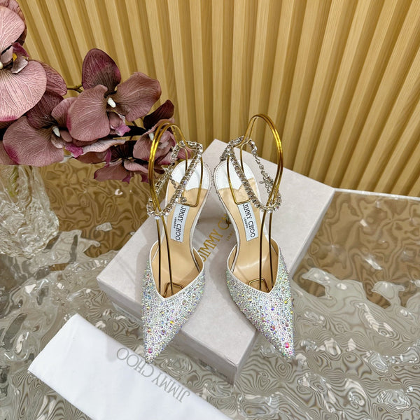 Jimmy Saeda 100mm in raso bianco argento con decorazioni in cristallo 641056