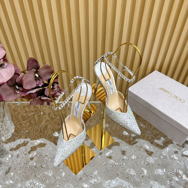 Jimmy Saeda 100mm in raso bianco argento con decorazioni in cristallo 641056